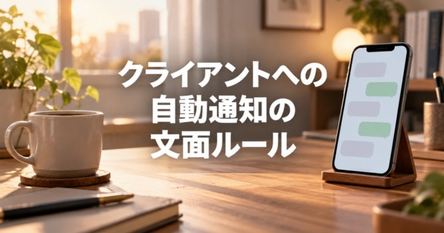 チャットのメッセージが表示されたスマートフォンと朝のデスク