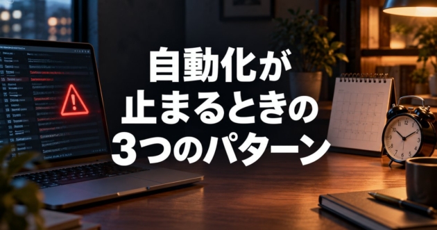止まった自動処理のログと、カレンダーの通知