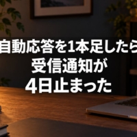 通知の届いていないスマートフォンと設定画面のノートパソコン