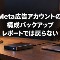 外付けハードディスクとフォルダ一覧が映るノートパソコン