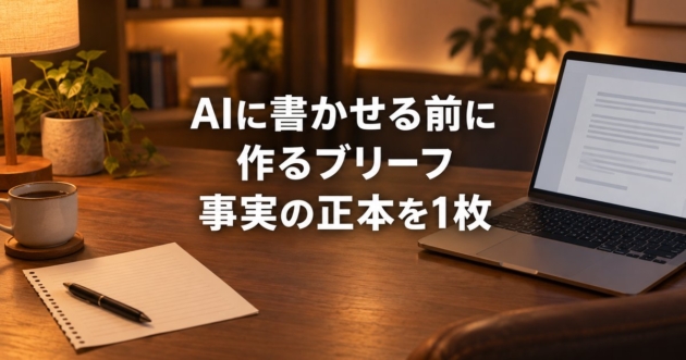 メモ用紙1枚と、原稿が映るノートパソコンが置かれた机