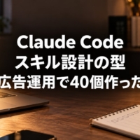 Claude Codeスキルの設計を示すデスクの風景