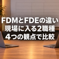 会議室のテーブルに向かい合う2台のノートパソコンと比較表のホワイトボード
