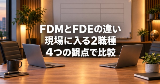 会議室のテーブルに向かい合う2台のノートパソコンと比較表のホワイトボード