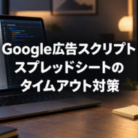 Google広告スクリプトとスプレッドシートを見直すデスク風景