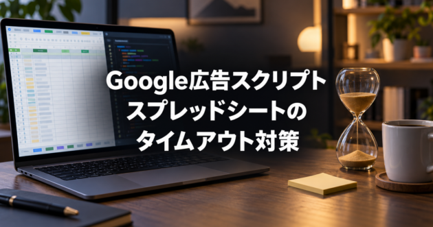 Google広告スクリプトとスプレッドシートを見直すデスク風景