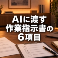 項目が並んだ書類とチェックリスト、ノートパソコンが置かれた机