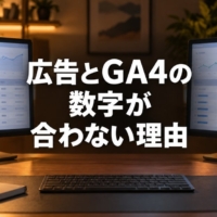 数字の表を映した2台のモニターが並ぶデスク