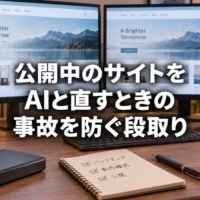 公開中のページと、手元のファイルを並べて確認している画面