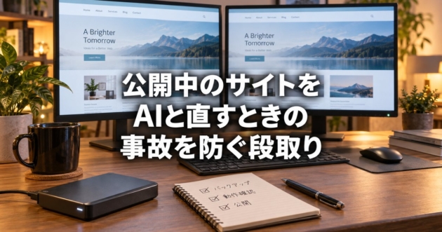 公開中のページと、手元のファイルを並べて確認している画面