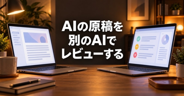 原稿と審査結果をそれぞれ映した2台のノートパソコンが向かい合うデスク