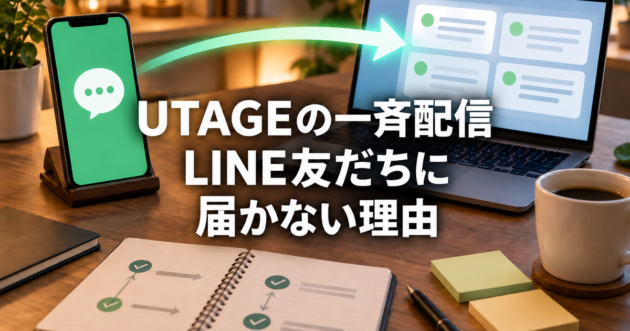 UTAGEとLINE公式アカウントの配信の移行を整理するデスクの風景