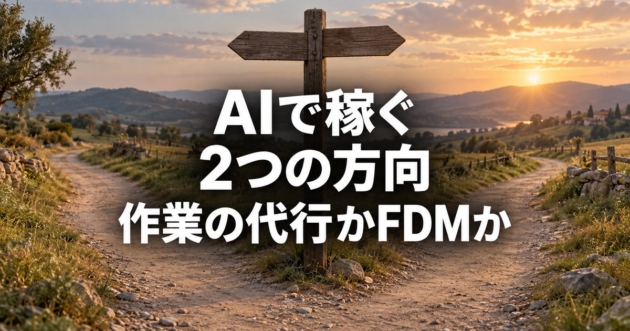 二手に分かれた道の分岐点に立つ道しるべ
