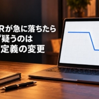 折れ線グラフがある地点から急に下がっている広告の管理画面