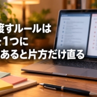 同じ内容のルールファイルが2つ並んで開かれているノートパソコンの画面