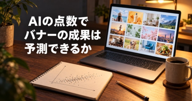 広告バナーの一覧とスコアの数字が並ぶ画面と散布図のメモ