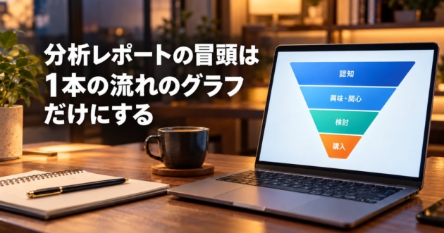 1本のファネルのグラフが大きく表示された分析レポートの画面